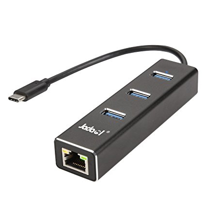 Jadaol USB 3.1 Type C to 3-Port USB 3.0 Hub with RJ45 Gigabit Ethernet LAN Network Adapter,for USB Type-C (USB-C & Thunderbolt 3)Devices Including the new MacBook 2016, ChromeBook Pixel and More,Black