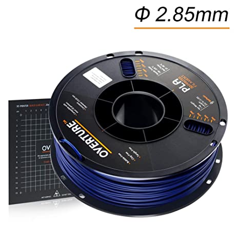 OVERTURE 2.85mm PLA Filament with 3D Build Surface 200mm × 200mm 3D Printer Consumables, 1kg Spool (2.2lbs), Dimensional Accuracy  /- 0.05 mm, Fit Most FDM Printer (Blue)