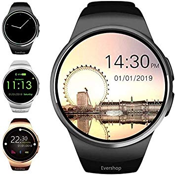 Evershop Smart Watches Bluetooth Touch Screen Watch Multi-Function Sport Fitness Trackers with Sleep Heart Rate Monitor Pedometer SIM Card and TF Card Slot for Android iOS Phone (Black)