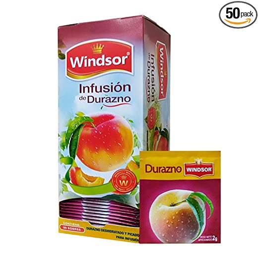 Windsor Peach Tea (1 Box with 50 Individual Fruit Tea Bags) | Dried peach Rich in Vitamins | Natural, Caffeine Free, Make it Hot or Cold| Box of 3.52 oz