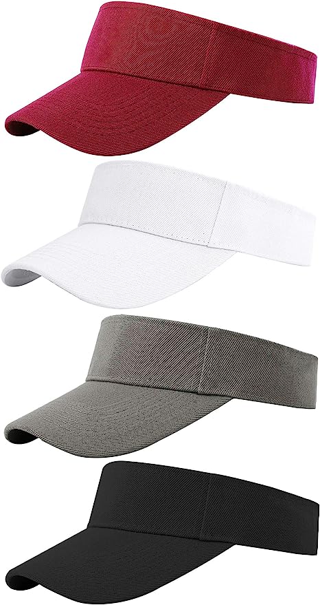 Cooraby 4 Pack Sports Visor Hats Adjustable Cap One Size Outdoor Sun Sports Visor for Women and Men