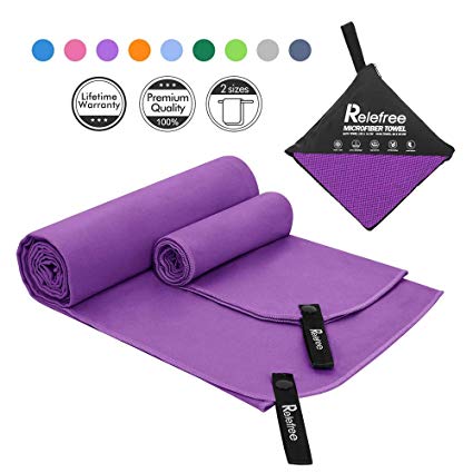 Microfiber Towel Set 2 Pack (L  S) Sports, Beach, Travel Towel Fast Drying, Ultra Absorbent and Compact Suitable for Fitness, Camping, Backpacking, Yoga, Gym, Bath, Traveling, Swimming