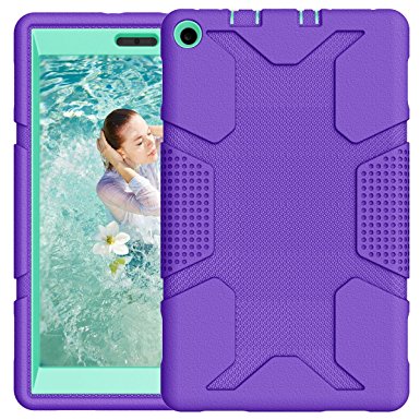 Hocase 2017 Fire HD 8 Case Rugged Heavy Duty Kids Proof Hybrid Hard Rubber Bumper Protective Case for All-New Amazon Fire HD 8 Tablet (7th Generation, 2017 Release Only) - Purple / Teal