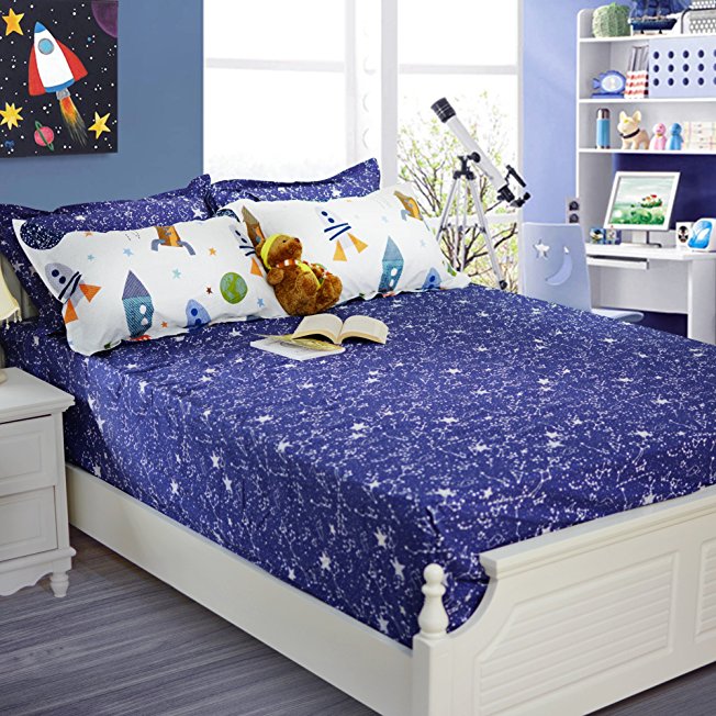 Brandream Boys Galaxy Space Bedding Kids Bedding Set Fitted Sheet 1-Piece Full Size