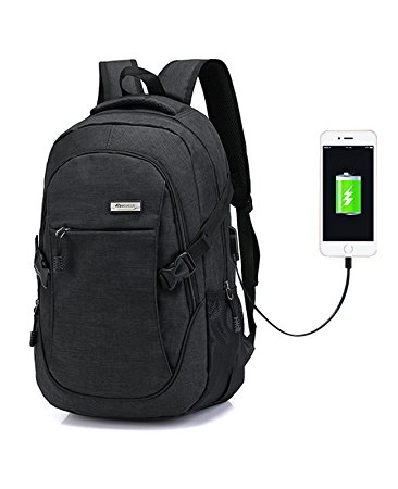 Backpack Laptop Backpacks Hoperay Business Lightweight Nylon Water Resistant Multipurpose Shoulder Notebook Backpacks with USB Charging Port Under 17-Inch Laptop and Notebook(Black)