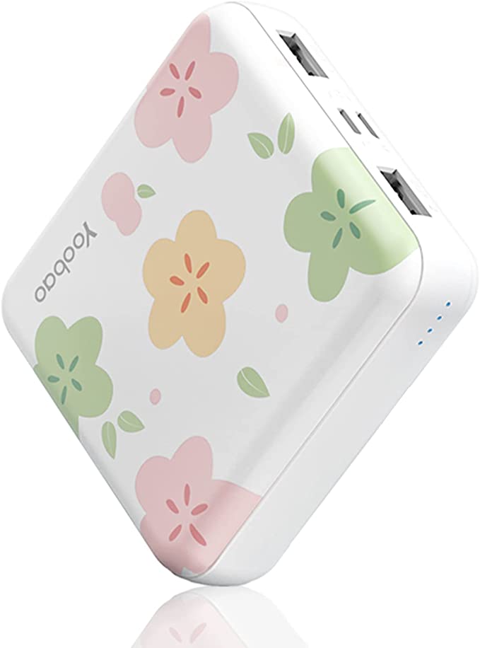 Portable Charger 10000mAh Yoobao Cute Power Bank for Girls Mini Fast Charging Compact Battery Pack with Dual USB Output & Dual Inport (2.1A Type-C and 8-Pin Input),Compatible with iPhone,iPad-White