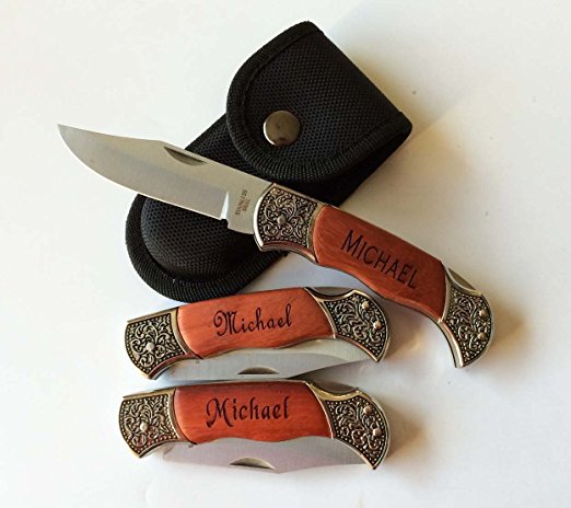 Gifts Infinity® Personalized Engraved Pocket Knife Rosewood Handle Groomsmen, Father's day Gift free Pouch