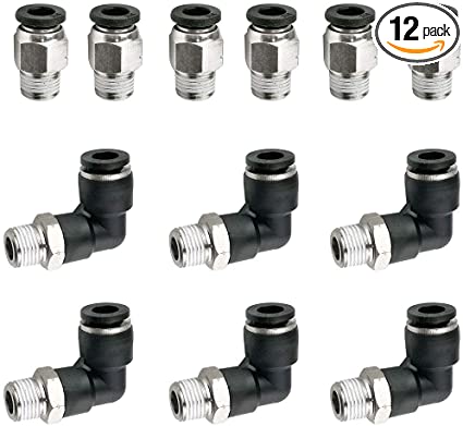 Hamineler 12 PCS Straight Push Quick Release Connectors, Push to Connect Tube Fitting Tube Quick Connect Fittings 1/8inch NPT Thread 1/4inch Tube OD