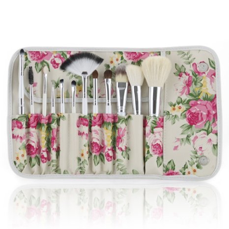 Cozyswan® Kits with Rose Pattern Case Cosmetics Professional Makeup Cosmetics Brushes Set 12 Pcs