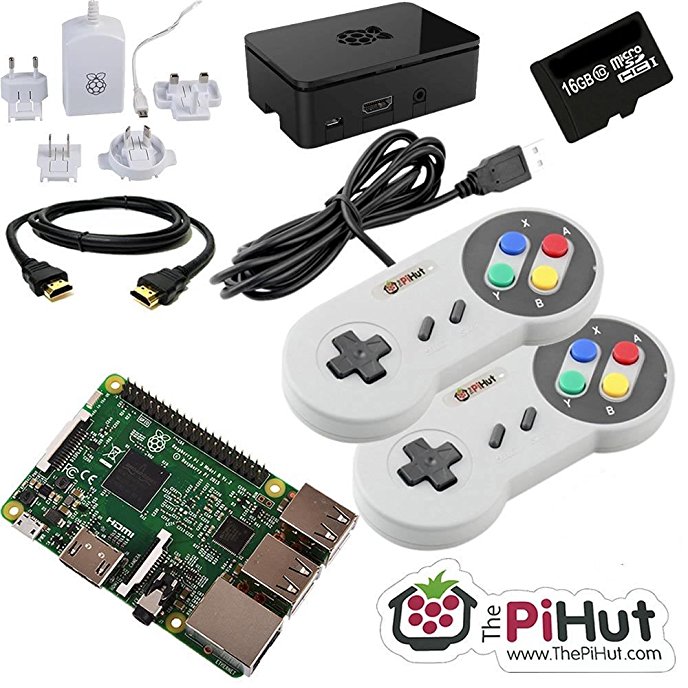 Raspberry Pi 3 16GB Retro Gaming Bundle with 2 SNES Style Controllers by The Pi Hut