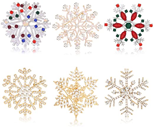 Christmas Snowflake Brooches for Women Xmas Crystal Brooch Pins Set for Girls Men Christmas Jewelry Gift for Family