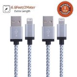 Mopow TM 2Pcs 6ft Tangle Free Extra Long Nylon Braided ChargingSync Lightning Cables with 8 Pin Compact Connector for iPhone6s6s Plus66 Plus55s5c iPad mini Air iPod Touch Nano7 Grey