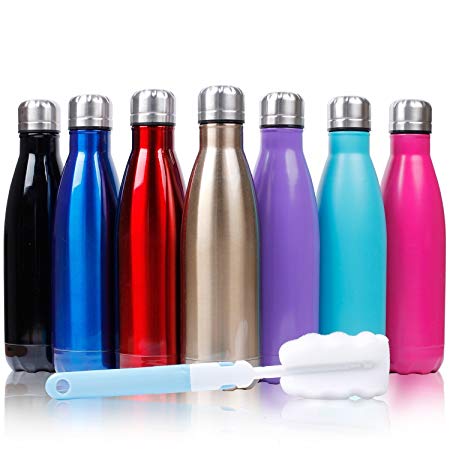 Sfee 17oz Double Wall Vacuum Insulated Stainless Steel Water Bottle Cup - Perfect for Outdoor Sports Camping Hiking Cycling  a Cleaning Brush