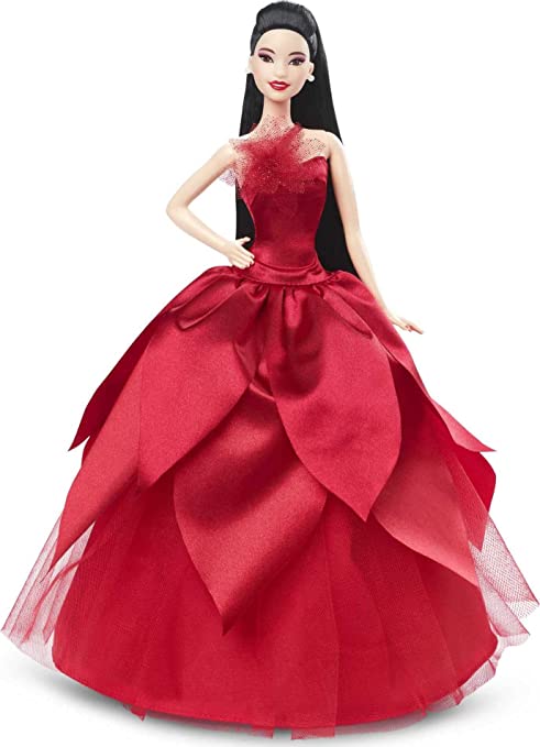 Barbie Doll, Barbie Signature 2022 Holiday Collectible, Straight Black Hair, Doll Stand, Displayable Packaging, Collector Gift