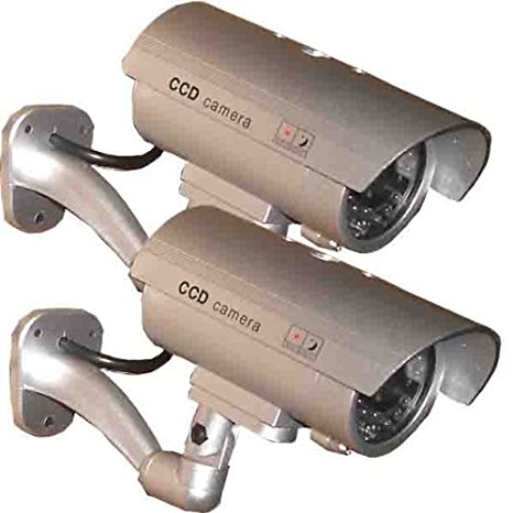 2 Pack - USAHITEC JYtrend (TM) Outdoor Dummy Fake Security Camera with Inflared Leds BLINKING LIGHT, Silver