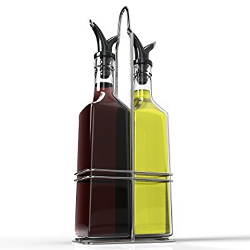 [2 Sets] Royal Oil and Vinegar Bottle Set with Stainless Steel Rack with Removable Cork