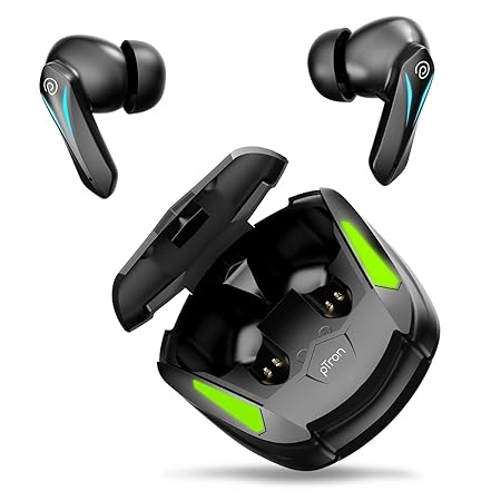 (Refurbished) pTron Newly Launched Bassbuds B91 TWS Earbuds with 38ms Gaming Low Latency, AI-ENC Stereo Calls, 40Hrs Playtime, Dual HD Mic, in-Ear Bluetooth 5.3 Headphones, Fast Type-C Charging & IPX5 (Black)