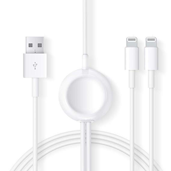 Compatible with Apple Watch iWatch Charger, 3 in 1 Wireless Fast Charger with 3.9ft/1.2m Charging Cable for Apple Watch Series 4/3/2/1,iPhoneXR/XS/XS Max/X/8/8Plus/7/7Plus/6/6Plus (White)