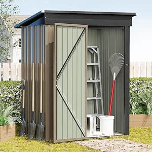 Greesum Metal Outdoor Storage Shed 5FT x 3FT, Steel Utility Tool Shed Storage House with Door & Lock, Metal Sheds Outdoor Storage for Backyard Garden Patio Lawn (5' x 3'), Light Brown