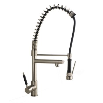 Ufaucet Modern Pull Out Sprayer Spring Kitchen Sink Faucet Copper Brushed Nickel