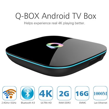 AKASO Q-Box Kodi TV Box 4K Android 5.1 Fully Loaded 2GB 16GB, S905 Quad Core 1000M LAN 3D Bluetooth Dual Wifi 2.4GHz 5.0GHz, HDMI Smart Media Box