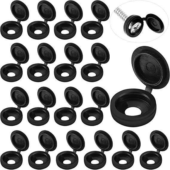 100 Pieces Hinged Screw Cover Caps Plastic Shutter Screw Caps Fold Screw Snap Covers Washer Flip Tops (Black)