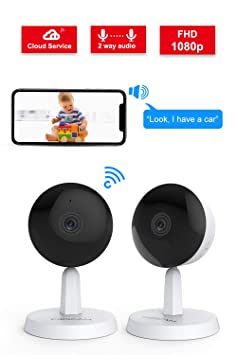 Video Baby Monitor,Foscam X1 1080P Wireless Pet Baby Monitor 2 Way Audio 1 Button Call Night Vision Smart Home Indoor Security Camera Works with Alexa, 2.4GHZ Human Motion Detection 2 Pack