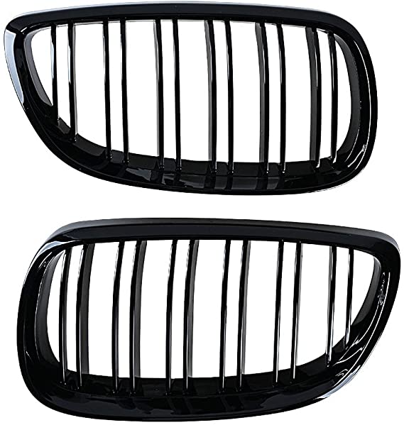 Astra Depot 1 Pair Front Hood Kidney Grille Compatible with E92 E93 328i 335i M3 2-Door (Glossy Black, Double Line)