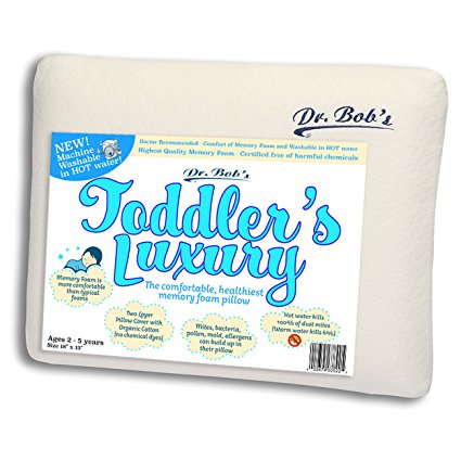 Toddler's Luxury - Kids Bed Pillow by Dr. Bob's- New - Memory Foam Machine Washable in HOT water. Sanitize your Pillows - Organic Cotton Cover - 2 Sizes - also Children's Luxury Pillow