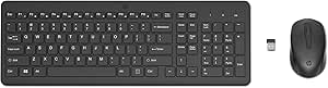 HP 330 Wireless Keyboard and Mouse Combo - 2.4 Ghz Wireless USB Receiver - Chiclet Keys, 12 Keyboard Shortcuts - 1600 DPI Multi-Surface Mouse - LED Num Lock, Caps Lock, Scroll Lock (2V9E6AA)