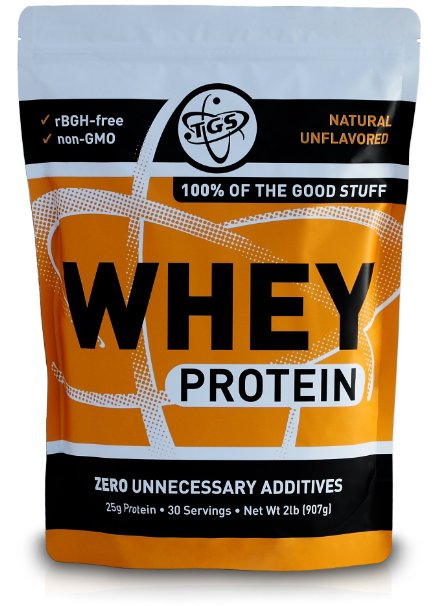 TGS All Natural 100% Whey Protein Powder - Unflavored, Non Denatured, Unsweetened - Low Carb, Low Calorie, Gluten Free, GMO Free - 2lb