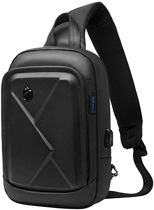 Sling Bags for Men - Arctic Hunter Crossbody Bag with USB Charing Port,Waterproof Shoulder Bag for Travelling, Cycling, Walking, Black, 00080