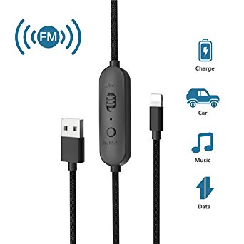 FM Transmitter for iPhone,Car Radio Adapter Receiver for iPhone X/10/8/8Plus/iPhone 7/7 Plus, Wofalodata Audio   Charger   Sync Data FM Transmitter Lightning Connector for iPhone 6 5 4,iPad(Black)