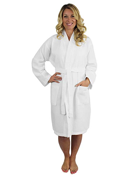 Premium Turkish Cotton Waffle Weave Lightweight Kimono Spa Bathrobe for Women