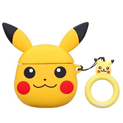 Lalakaka for Airpods 1/2 Cute Case,Cartoon Character Silicone Animal Airpod 1&2 Designer Skin Kawaii Funny Fun Cool Keychain Ring Design Cover Kids Teens Air pod Cases for Girls Boys(Yellow Pikachu)