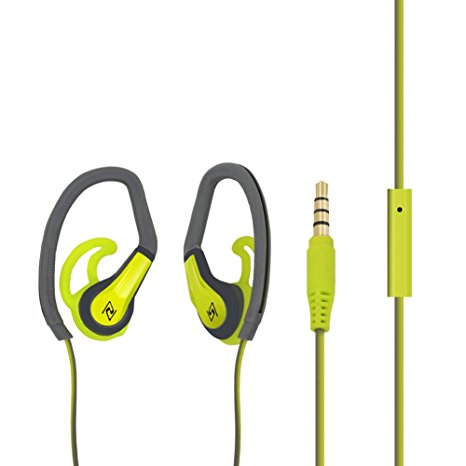 Honsenn In-ear Sports Earphone Green/Grey Sweat and Water Resistant,Stereo Sound for Most Audio Device with In-line Microphone Control and 3.5mm gold plated jack