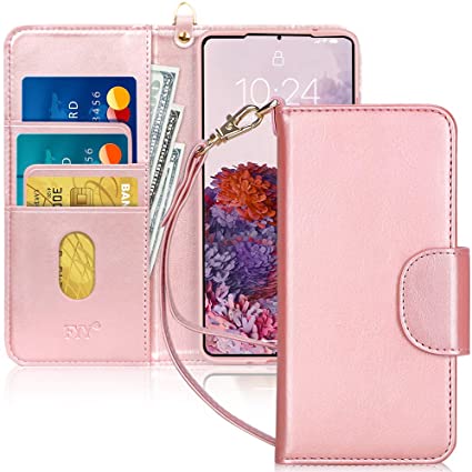 FYY Samsung S20 Ultra 6.9" Case, [Kickstand Feature] Luxury PU Leather Wallet Case Flip Folio Cover with [Card Slots] and [Note Pockets] for Samsung Galaxy S20 Ultra 5G Rose Gold