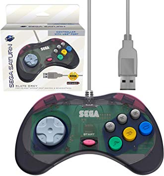 Retro-Bit Official Sega Saturn USB Controller Pad (Model 2) for Sega Genesis Mini, PS3, PC, Mac, Steam, Nintendo Switch - USB Port - Slate Grey