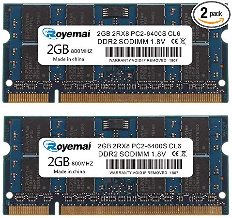ROYEMAI DDR2 800 PC2-6400, DDR2 4GB Kit (2x2GB) 2RX8 CL6 1.8V RAM Memory Chips for Laptop
