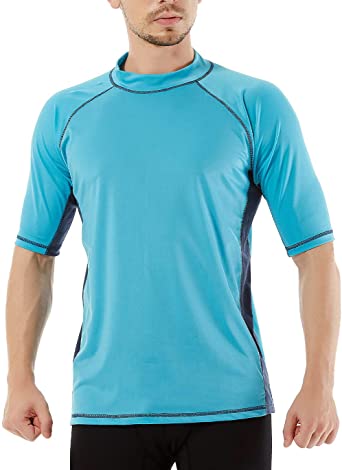 REMEETOU Men's UPF 50 Swim Shirt Quick-Dry Short-Sleeve Rashguard