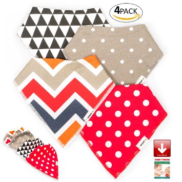 EleFunTot Baby Bandana Drool Bibs | 4-Pack Baby Bibs Best for Teething Drooling | Unisex Cute Modern Pattern | Absorbent Organic Cotton Drool Bibs with Adjustable Snaps | Makes a Great Shower Gift