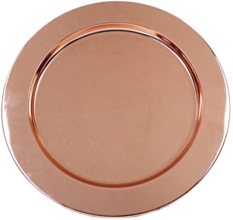 Ms Lovely Rose Gold Stainless Steel Metal Charger Plates - Set of 4-13 inch - Copper Tone