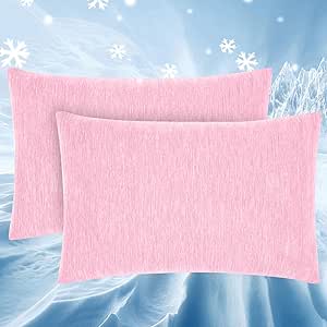 Topcee Cooling Pillowcases, 2 Packs Queen Size Arc-Chill Q-Max&gt;0.5 Ultra Soft Cooling Pillow Cases for Hair and Skin, Breathable Cold Pillow Case for Hot Sleepers & Night Sweats (Pink 20x30)