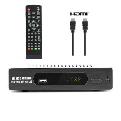 Digital Converter Box  HDMI Cable for Recording and Viewing Full HD Digital Channels for FREE Instant or Scheduled Recording DVR 1080P HDTV HDMI Output 7 Day Program Guide and LCD Screen