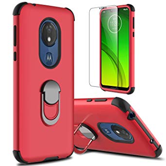 lovpec Moto G7 Power Case, Moto G7 Supra Case with Soft TPU Screen Protector, Moto G7 Optimo Maxx Case, Ring Magnetic Holder Kickstand Protective Phone Cover Case for Motorola Moto G7 Power (Red)