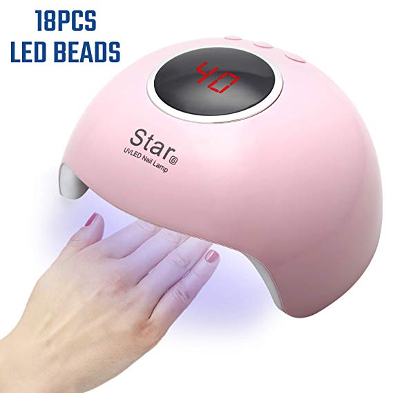 UV LED Gel Nail Lamp 18 LED Beads Nail Polish Dryer 36W Curing Light Smart Auto-sensing with 3 Timer Setting 30s 60s 90s for Home and Salon Use(Pink)