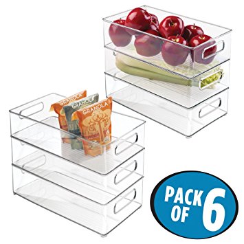 mDesign Refrigerator, Freezer, Pantry Cabinet Organizer Bins for Kitchen - Pack of 6, 8" x 4" x 14.5", Clear