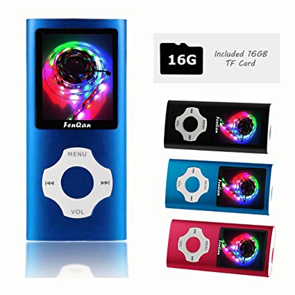 FenQan MP3 Player, MP3 Music Player Portable Metal Body, 16GB Memory Support 32G TF Card, Micro USB Port 1.7" Colorful Screen, With Multifunction Video, Photo Viewer, FM Radio (Blue)