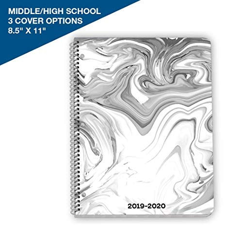 Dated Middle or High School Student Planner 2019-2020 Academic Year, 8.5x11 inch Matrix Style Datebook with Telluride Marble Cover