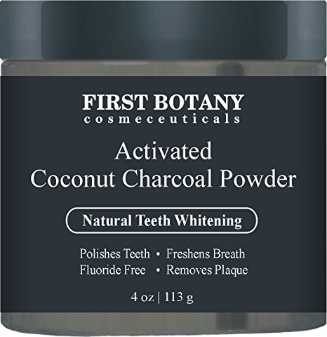 100 % Natural Activated Coconut Charcoal Powder 4 oz for All Natural Teeth Whitening with Bentonite Clay- Professional Fluoride Free Teeth Whitening that Polishes Teeth & Freshens Breath